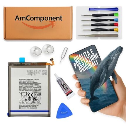 AmComponent - BATTERIA EB-BA505ABU di ricambio per SAMSUNG GALAXY A50 SM-A505F 4000 MAH PILA | Componente di ricambio con capacità elevata, lunga durata con il dispositivo e zero cicli