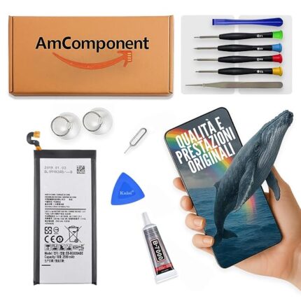 AmComponent - BATTERIA EB-BG920ABE di ricambio per SAMSUNG GALAXY S6 SM-G920F PILA 2550 MAH | Componente di ricambio con capacità elevata, lunga durata con il dispositivo e zero cicli