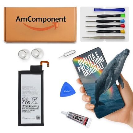 AmComponent - BATTERIA EB-BG925ABE di ricambio per SAMSUNG GALAXY S6 EDGE SM-G925F 2600 MAH | Componente di ricambio con capacità elevata, lunga durata con il dispositivo e zero cicli