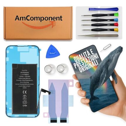 AmComponent - BATTERIA di ricambio di ricambio per IPHONE 15 (A3090) / PILA qualità | Componente di ricambio con capacità elevata, lunga durata con il dispositivo e zero cicli