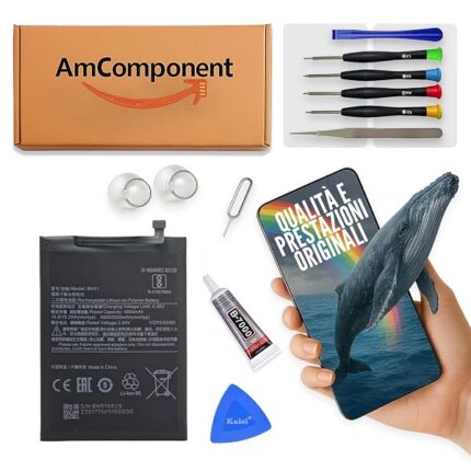 AmComponent - BATTERIA di ricambio per XIAOMI REDMI 9 M2004J19AG M2004J19G (BN54) | Componente di ricambio con capacità elevata, lunga durata con il dispositivo e zero cicli