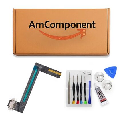 AmComponent - DOCK di ricambio per IPAD AIR 2 nero A1566 A1567 CONNETTORE CARICA RICARICA USB FLAT | Componente di ricambio con prestazioni a lunga durata con il dispositivo
