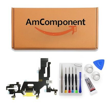 AmComponent - DOCK di ricambio per IPHONE 11 GIALLO CONNETTORE CARICA RICARICA USB FLAT FLEX MICROFONO | Componente di ricambio con prestazioni a lunga durata con il dispositivo