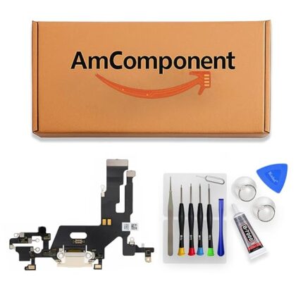 AmComponent - DOCK di ricambio per IPHONE 11 bianco CONNETTORE CARICA RICARICA USB FLAT FLEX MICROFONO | Componente di ricambio con prestazioni a lunga durata con il dispositivo