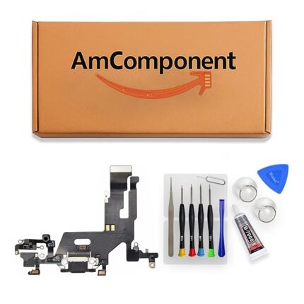 AmComponent - DOCK di ricambio per IPHONE 11 nero CONNETTORE CARICA RICARICA USB FLAT FLEX MICROFONO | Componente di ricambio con prestazioni a lunga durata con il dispositivo