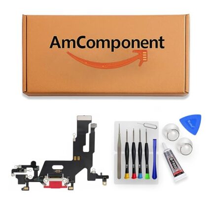 AmComponent - DOCK di ricambio per IPHONE 11 rosso CONNETTORE CARICA RICARICA USB FLAT FLEX MICROFONO | Componente di ricambio con prestazioni a lunga durata con il dispositivo