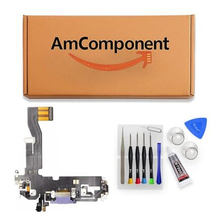 AmComponent - DOCK di ricambio per IPHONE 12 VIOLA CONNETTORE CARICA RICARICA USB FLAT FLEX MICROFONO | Componente di ricambio con prestazioni a lunga durata con il dispositivo