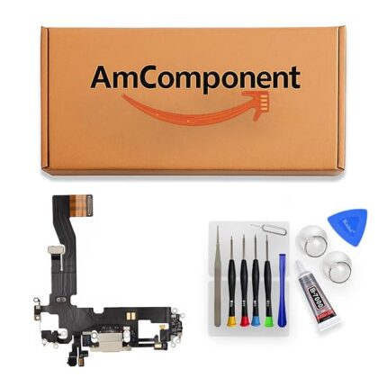 AmComponent - DOCK di ricambio per IPHONE 12 bianco CONNETTORE CARICA RICARICA USB FLAT FLEX MICROFONO | Componente di ricambio con prestazioni a lunga durata con il dispositivo