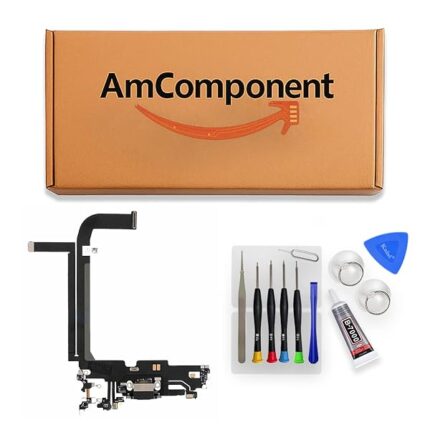 AmComponent - DOCK di ricambio per IPHONE 13 PRO MAX nero CONNETTORE CARICA RICARICA USB FLAT MICROFONO | Componente di ricambio con prestazioni a lunga durata con il dispositivo