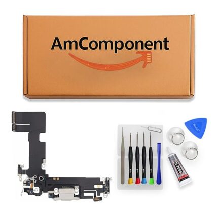 AmComponent - DOCK di ricambio per IPHONE 13 bianco CONNETTORE CARICA RICARICA USB FLAT FLEX MICROFONO | Componente di ricambio con prestazioni a lunga durata con il dispositivo