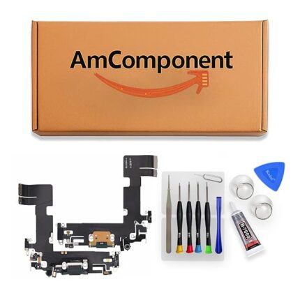 AmComponent - DOCK di ricambio per IPHONE 13 nero CONNETTORE CARICA RICARICA USB FLAT FLEX MICROFONO | Componente di ricambio con prestazioni a lunga durata con il dispositivo