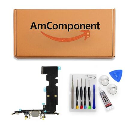 AmComponent - DOCK di ricambio per IPHONE 8 PLUS bianco + FLAT CONNETTORE CARICA RICARICA MICROFONO | Componente di ricambio con prestazioni a lunga durata con il dispositivo