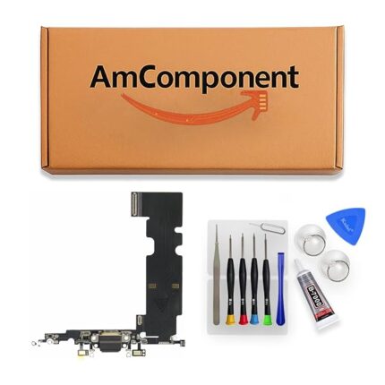 AmComponent - DOCK di ricambio per IPHONE 8 PLUS nero CONNETTORE CARICA USB + MICROFONO RICARICA FLAT | Componente di ricambio con prestazioni a lunga durata con il dispositivo