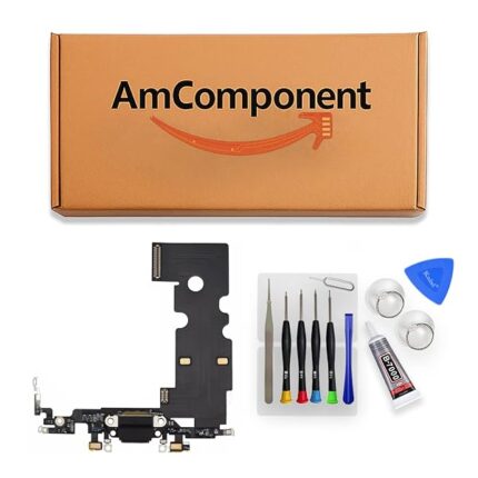 AmComponent - DOCK di ricambio per IPHONE SE 2020/2022 nero CONNETTORE CARICA RICARICA FLAT MICROFONO | Componente di ricambio con prestazioni a lunga durata con il dispositivo