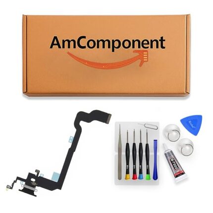 AmComponent - DOCK di ricambio per IPHONE X nero FLAT CONNETTORE CARICA RICARICA USB MICROFONO | Componente di ricambio con prestazioni a lunga durata con il dispositivo