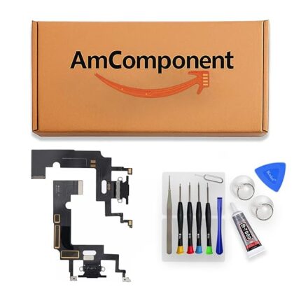 AmComponent - DOCK di ricambio per IPHONE XR nero CONNETTORE CARICA RICARICA USB FLAT FLEX MICROFONO | Componente di ricambio con prestazioni a lunga durata con il dispositivo
