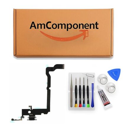 AmComponent - DOCK di ricambio per IPHONE XS MAX nero CONNETTORE CARICA RICARICA USB FLAT FLEX MICROFONO | Componente di ricambio con prestazioni a lunga durata con il dispositivo