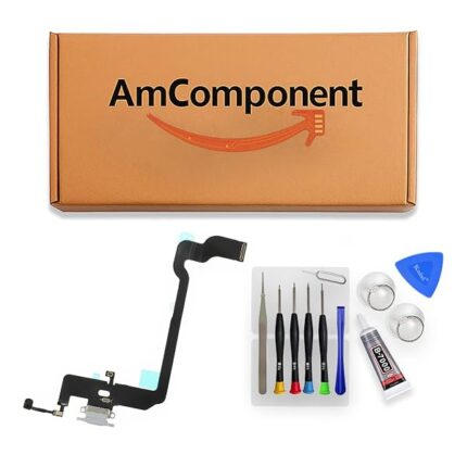 AmComponent - DOCK di ricambio per IPHONE XS bianco CONNETTORE CARICA RICARICA USB FLAT FLEX MICROFONO | Componente di ricambio con prestazioni a lunga durata con il dispositivo
