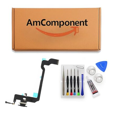 AmComponent - DOCK di ricambio per IPHONE XS nero CONNETTORE CARICA RICARICA USB FLAT FLEX MICROFONO | Componente di ricambio con prestazioni a lunga durata con il dispositivo