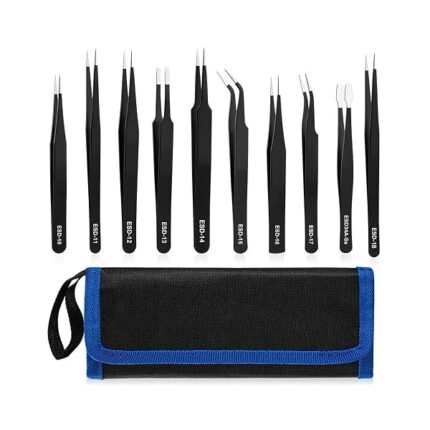 AmComponent - SET 10 PEZZI PINZE PINZETTE professionali per riparazioni SMARTPHONE TABLET PC