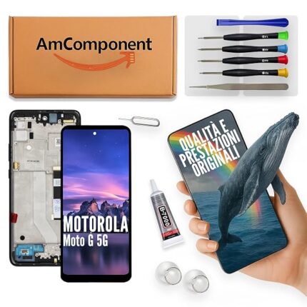 AmComponent - display LCD di ricambio per MOTOROLA MOTO G 5G XT-2113 XT2113 touch screen schermo + frame vetro | Componente di ricambio con luminosità intensa e risposta al tocco reattiva