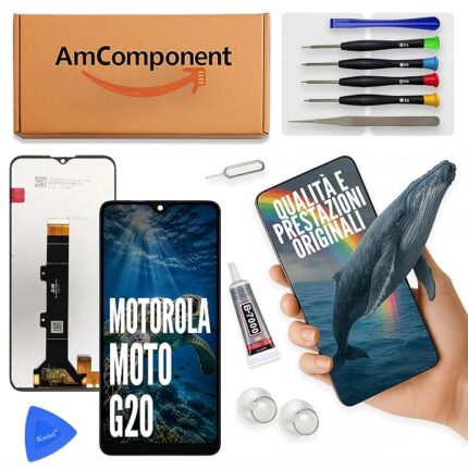 AmComponent - display LCD di ricambio per MOTOROLA MOTO G20 XT2128 XT2128-1 XT2128-2 touch schermo vetro | Componente di ricambio con luminosità intensa e risposta al tocco reattiva