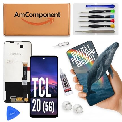 AmComponent - display LCD di ricambio per TCL 20 5G T781 T781K T781H vetro touch screen schermo | Componente di ricambio con luminosità intensa e risposta al tocco reattiva