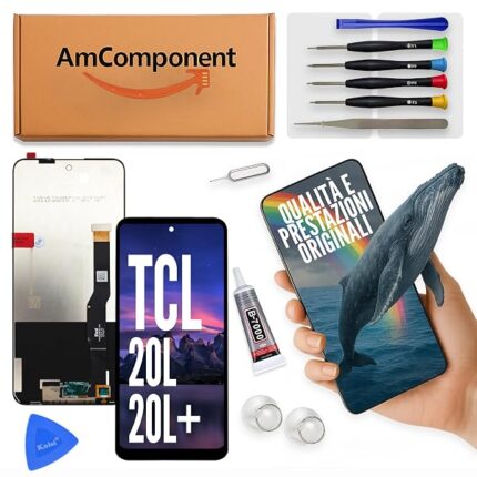 AmComponent - display LCD di ricambio per TCL 20L / 20L+ PLUS T774H T774B T775H T775B vetro touch schermo | Componente di ricambio con luminosità intensa e risposta al tocco reattiva
