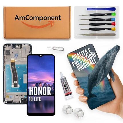 AmComponent - display LCD + frame touch screen vetro di ricambio per HONOR 10 LITE schermo nero YOUTH HRY-LX1 | Componente di ricambio con luminosità intensa e risposta al tocco reattiva
