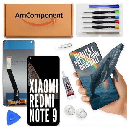 AmComponent - display LCD + touch screen di ricambio per XIAOMI REDMI NOTE 9 schermo vetro M2003J15SC M2003J15SG / 10X | Componente di ricambio con luminosità intensa e risposta al tocco reattiva