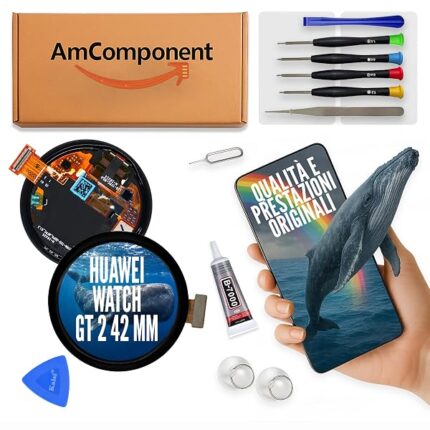 AmComponent - display OLED di ricambio per HUAWEI WATCH GT 2 42 MM schermo vetro LCD touch screen 42MM | Componente di ricambio con luminosità intensa e risposta al tocco reattiva
