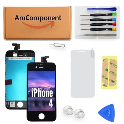 AmComponent - display TIANMA di ricambio per IPHONE 4 nero schermo + METAL frame vetro LCD touch screen | Componente di ricambio con luminosità intensa e risposta al tocco reattiva
