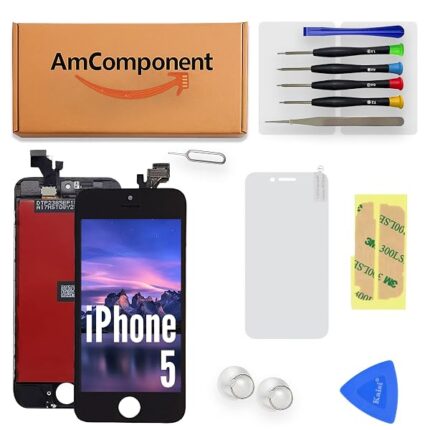 AmComponent - display TIANMA di ricambio per IPHONE 5 nero schermo +METAL frame vetro LCD touch screen | Componente di ricambio con luminosità intensa e risposta al tocco reattiva
