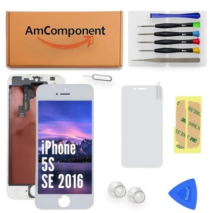 AmComponent - display TIANMA di ricambio per IPHONE 5S / SE 2016 bianco schermo vetro LCD touch screen METAL frame | Componente di ricambio con luminosità intensa e risposta al tocco reattiva