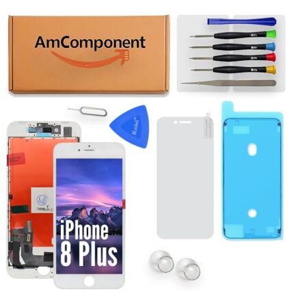 AmComponent - display TIANMA di ricambio per IPHONE 8 PLUS bianco schermo LCD + vetro touch screen + frame pari AORIGINALE | Componente di ricambio con luminosità intensa e risposta al tocco reattiva