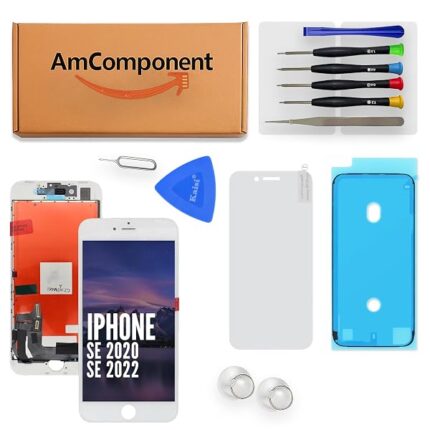 AmComponent - display TIANMA di ricambio per IPHONE SE (2020) e (2022) schermo vetro LCD touch screen bianco METAL frame | Componente di ricambio con luminosità intensa e risposta al tocco reattiva