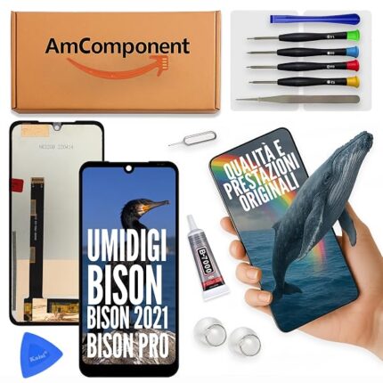 AmComponent - display UMI di ricambio per UMIDIGI BISON/BISON 2021 / BISON PRO LCD + touch vetro schermo | Componente di ricambio con luminosità intensa e risposta al tocco reattiva