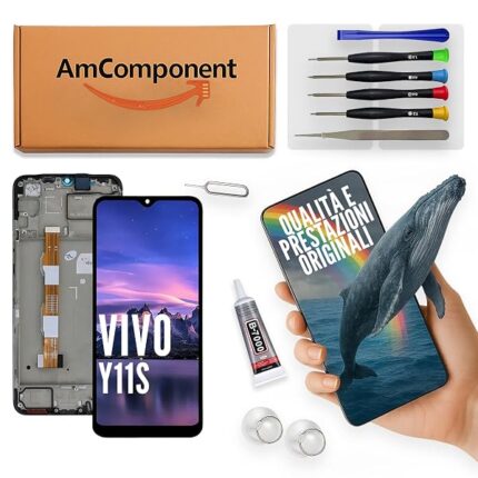 AmComponent - display con frame di ricambio per VIVO Y11S V2028 schermo LCD + touch screen vetro | Componente di ricambio con luminosità intensa e risposta al tocco reattiva