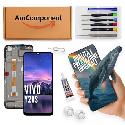 AmComponent - display con frame di ricambio per VIVO Y20S schermo LCD + touch screen vetro MONITOR | Componente di ricambio con luminosità intensa e risposta al tocco reattiva