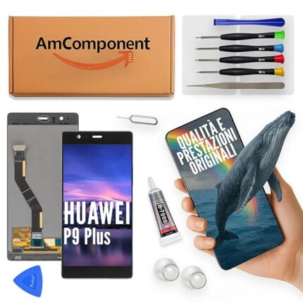 AmComponent - display di ricambio compatibile per HUAWEI P9 PLUS nero VIE-L09 VIE-L29 AL10 schermo vetro ricambio OLED LCD | Componente di ricambio con luminosità intensa e risposta al tocco reattiva