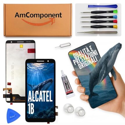 AmComponent - display di ricambio per ALCATEL 1B 2020 5002 5002D 5002X 5002H 5002W vetro LCD + touch screen schermo | Componente di ricambio con luminosità intensa e risposta al tocco reattiva