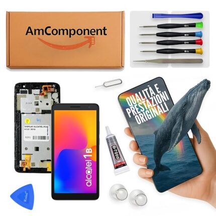 AmComponent - display di ricambio per ALCATEL 1B 2020 5002W 5002D 5002X 5002H schermo + frame vetro LCD touch | Componente di ricambio con luminosità intensa e risposta al tocco reattiva