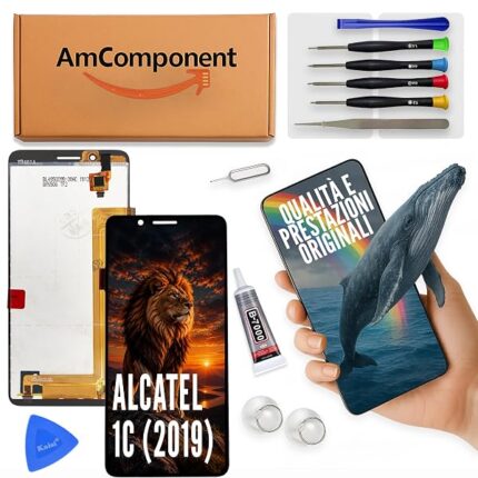 AmComponent - display di ricambio per ALCATEL 1C 2019 5009 5003 vetro LCD touch screen schermo | Componente di ricambio con luminosità intensa e risposta al tocco reattiva