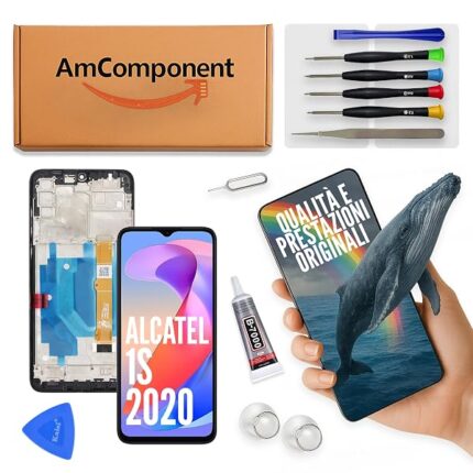 AmComponent - display di ricambio per ALCATEL 1S 2020 OT 5028A 5028Y 5028D schermo LCD + vetro touch screen + frame | Componente di ricambio con luminosità intensa e risposta al tocco reattiva
