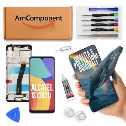 AmComponent - display di ricambio per ALCATEL 1S 2021 6025 schermo frame vetro touch screen LCD | Componente di ricambio con luminosità intensa e risposta al tocco reattiva