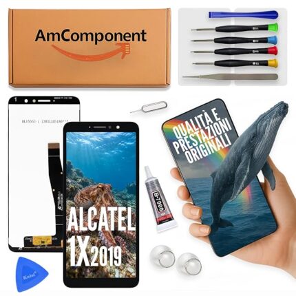 AmComponent - display di ricambio per ALCATEL 1X (2019) 5008T 5008Y 5008U 5008R 5008D schermo LCD vetro touch | Componente di ricambio con luminosità intensa e risposta al tocco reattiva