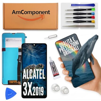 AmComponent - display di ricambio per ALCATEL 3X 2019 OT-5048 OT5048 5048 vetro LCD + touch screen schermo | Componente di ricambio con luminosità intensa e risposta al tocco reattiva