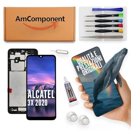 AmComponent - display di ricambio per ALCATEL 3X 2020 5061 5061U 5061K_EEA schermo LCD + vetro touch + frame | Componente di ricambio con luminosità intensa e risposta al tocco reattiva