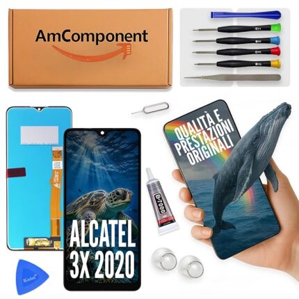 AmComponent - display di ricambio per ALCATEL 3X 2020 5061 5061U 5061K_EEA schermo vetro touch screen LCD | Componente di ricambio con luminosità intensa e risposta al tocco reattiva