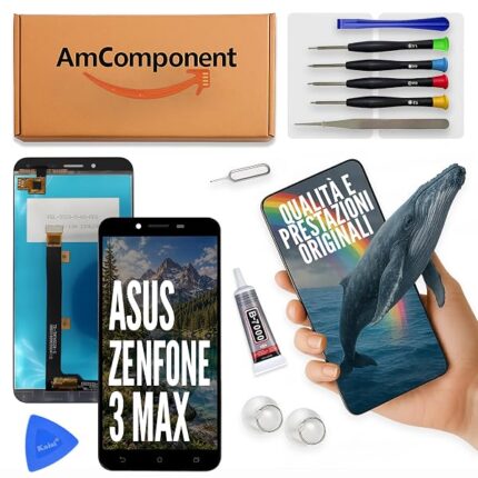 AmComponent - display di ricambio per ASUS ZENFONE 3 MAX ZC553KL schermo LCD vetro touch screen nero | Componente di ricambio con luminosità intensa e risposta al tocco reattiva